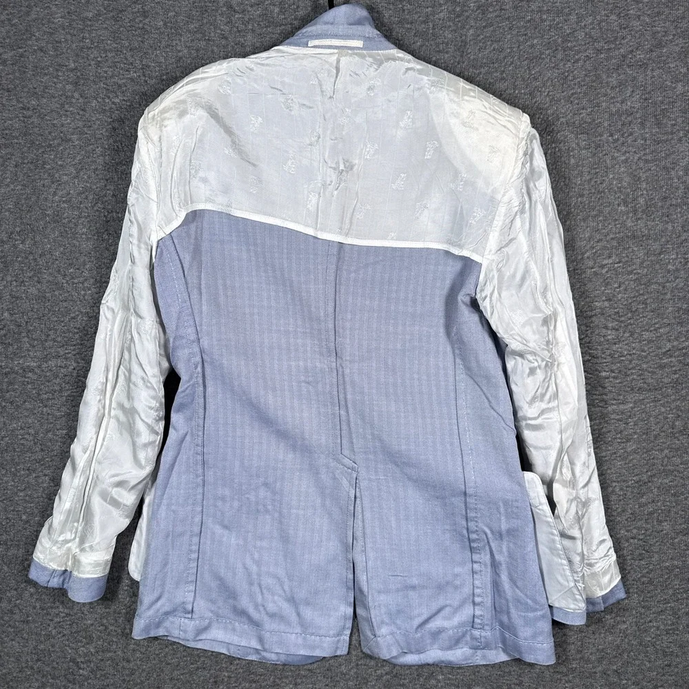 Versace Collection‎ Blazer Mens 52IT(42) Blue Silk Wool Herringbone Unstructured